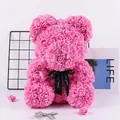 Handmade pink PE foam rose bear with elegant black ribbon for Valentine's Day gift - 40cm Rose Bear (Without Box) / Pink