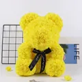 Handmade yellow artificial rose bear gift with a black ribbon saying 'Just for you' - 40cm Rose Bear (Without Box) / Yellow