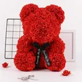Romantic handmade red PE rose flower bear with black ribbon bow for gift decoration - 40cm Rose Bear (Without Box) / Red