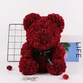 Red rose bear handmade with foam flowers and a decorative black ribbon bow gift - 18CM Rose Bear (Without Gift Box) / Burgundy