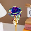 Beautiful 18cm iridescent rainbow foil rose with golden stem, perfect romantic gift - Purple (24CM Iridescent)