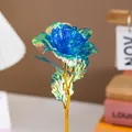 Iridescent blue gold foil rose with metallic finish and detailed gold stem - Blue (24CM Iridescent)