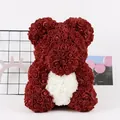 Handmade dark red PE rose teddy bear holding a white heart for Valentine's gifts - 25cm Rose Bear (No Gift Box) / Wine Red + White Heart