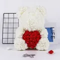 Handmade white rose bear with a red heart, perfect romantic gift for Valentine's Day - 25CM Rose Bear (Without Gift Box) / White with Red Heart