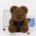 Handmade brown foam rose flower teddy bear with black ribbon for Valentine birthday gift - 25cm Rose Bear (No Gift Box) / Coffee
