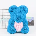 Light blue PE rose bear holding a soft white heart for Valentine's Day gift decoration - 25cm Rose Bear (No Gift Box) / Sky Blue and White Heart