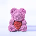 Pink foam rose bear with red heart, handmade romantic gift for her, Valentine gift - 25CM Rose Bear (Without Gift Box) / Peach Pink and Red Heart