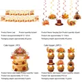 Thanksgiving party decoration set with turkey banner and maple leaf cupcake toppers - 4-Piece Decoration Set / Banner Spiral Topper Set