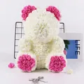 Premium white handmade PE foam rose teddy bear with pink ears and paws for gifts - 25CM Rose Bear (Without Gift Box) / White + Pink Ear Style