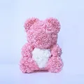 Romantic pink artificial PE rose teddy bear holding a white heart gift for her birthday - 25CM Rose Bear (Without Gift Box) / Peach Pink + White Heart