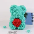 Mint green artificial rose bear with red heart center for romantic gifting occasions - 25CM Rose Bear (Without Gift Box) / Mint Green + Red Heart