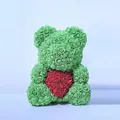 Green rose bear made of foam flowers holding a red heart for Valentine's gift - 25CM Rose Bear (Without Gift Box) / Emerald Green and Red Heart