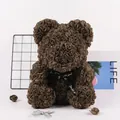 Premium handmade brown PE rose flower bear with elegant black Just for you ribbon - 25CM Rose Bear (Without Gift Box) / Brown