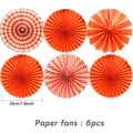 Set of 6 orange and white patterned decorative paper fans for festive party hanging decorations - Orange-Red Paper Fan / Set of 6