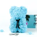 Handmade light blue PE foam rose flower bear with black ribbon bow for romantic gifts - 18CM Rose Bear (Without Gift Box) / Sky Blue