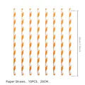 Orange and white striped biodegradable paper straws for Thanksgiving parties, 10pcs - Orange White Straw / 10 Pieces (20cm)