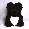 Artisanal black rose teddy bear with a white flower heart for romantic gifting and decor. - 25CM Rose Bear (Without Gift Box) / Black and White Heart
