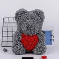 Handmade grey foam rose bear with a red heart decoration for Valentine's Day gift - 25CM Rose Bear (Without Gift Box) / Grey + Red Heart