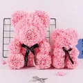 Pink PE foam rose bear set with decorative black ribbons, perfect for Valentine gift - 18CM Rose Bear (Without Gift Box) / Peach Pink