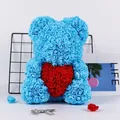 Beautiful light blue artificial foam rose bear with a red heart for Valentine gift - 25cm Rose Bear (No Gift Box) / Sky Blue and Red Heart
