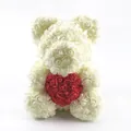 Handmade white rose teddy bear holding a red heart, ideal gift for Valentine's Day - 25CM Rose Bear (Without Gift Box) / Off-White + Red Heart