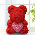Red rose teddy bear holding a pink heart made of artificial foam flowers for her gift - 25CM Rose Bear (Without Gift Box) / Red and Pink Heart