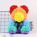 Rainbow artificial rose bear with Just for you ribbon, unique gift for women - 25cm Rose Bear with Gift Box & Warm Light / Rainbow