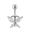 Piercing para ombligo de mariposa en acero inoxidable plateado con circonitas - 1.6*10mm / N-Estilo Mariposa Marquesa