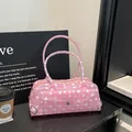 Stylish pink polka dot PVC baguette underarm bag with high-end transparent design - Pink