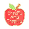 Red apple enamel lapel pin with Spanish Enseña Ama Inspira text for teacher appreciation - Enseña Ama Inspira Style (QHXZ6542)