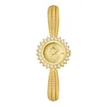 Elegante reloj de pulsera dorado flor de sol con diamantes y correa trenzada para mujer - Champán dorado