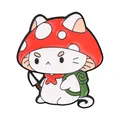 Adorable forest style cartoon cat with red mushroom hat enamel pin brooch badge - Mushroom Cat Style (QHXZ6399)
