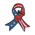 Patriotic red blue white ribbon enamel pin with red poppy flowers and stars - Red Blue White Ribbon Flower Brooch (QHXZ6109)