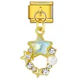 Charme italien en forme d'étoile dorée avec perle et strass pour bracelet modulaire - Style Étoile Lune Perle Doré (ICG725-2)