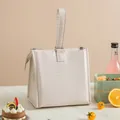 Premium cream PU leather insulated lunch bag featuring Keep Fresh print for daily meals - Hand-held Style / Elegant White