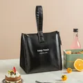 Large black PU leather insulated lunch bag for meal prep and food storage - Hand-held Style / Classic Black