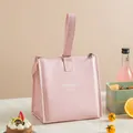 Portable pink PU leather insulated lunch bag for meal prep with keep fresh slogan - Hand-held Style / Rose Pink