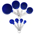 8-delige blauwe kunststof maatbekers en lepels set met roestvrijstalen handgrepen - Donkerblauwe Set / 8-Delige Set + PP-Zak