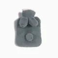 Soft grey faux rabbit fur hot water bottle featuring cute plush ears and tail detail - Rabbit Ear Design / 500ml / Dark Gray