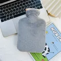 Grey faux fur plush hot water bottle for winter warmth and comfort - 500ml / Simple Dark Gray