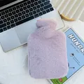 Soft purple rabbit fur hot water bottle cover for winter warmth and cozy comfort at home - 500ml / Simple Purple
