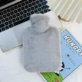 Soft grey rabbit plush hot water bottle cover displayed on a white fluffy surface - 500ml / Simple Light Gray