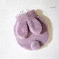 Soft purple rabbit plush hot water bottle cover with long ears for winter warmth - Rabbit Ears & Pom Pom Style / 400ml / Light Purple