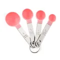 Set roze maatlepels met roestvrijstalen handgrepen en gegraveerde maataanduidingen. - Roze Maatlepel / 4-Delige Set + PP-Zak