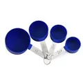Professionele blauwe plastic maatbekerset met roestvrijstalen handgrepen en schaal - Blauwe Maatbeker / 4-Delige Set + PP-Zak