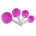 Set van 4 roze plastic maatbekers met 430 roestvrijstalen handgrepen voor het bakken - Paarse Maatbeker / 4-Delige Set + PP-Zak