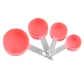 Set van 4 roze plastic maatbekers met 430 roestvrijstalen handgrepen en gegraveerde schaal - Roze Maatbeker / 4-Delige Set + PP-Zak