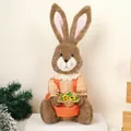 Decorazione pasquale in peluche a forma di coniglio con cesto di fiori e vestito - Coniglio con Cesto di Fiori / Arancione