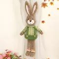 Handmade pastoral style plush rabbit curtain tieback with green plaid outfit for home decor - Green Rabbit Curtain Tieback / Green
