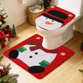 Set festivo di copriwater a forma di pupazzo di neve e tappeto da bagno coordinato - Stile Pupazzo di Neve Rosso